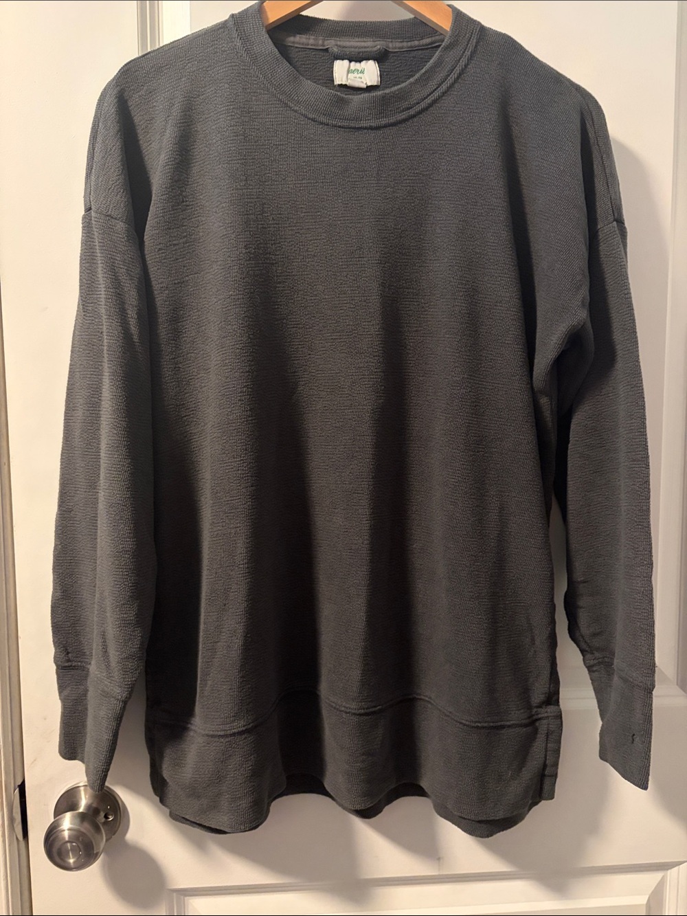 aerie Charcoal Crewneck Waffle-Knit Pullover